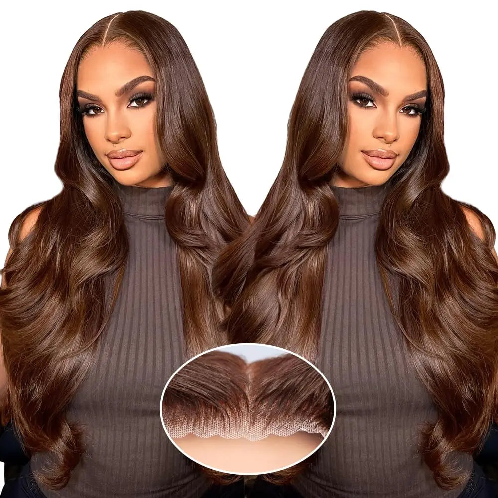 Perruques sans colle brun chocolat cheveux humains prêt à porter Transparent 13x4 HD