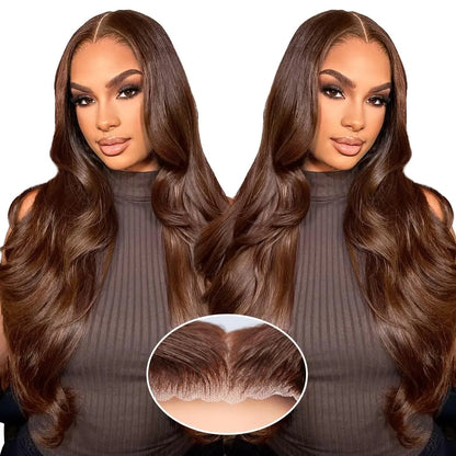Perruques sans colle brun chocolat cheveux humains prêt à porter Transparent 13x4 HD